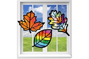 VHALE Suncatchers Craft 3 Sets (9 Cutouts) w Tissue Papers Stained Glass Effect Paper Sun Catcher Kit, Window Art, Classroom Crafts, Creative Art Projects, Kids Party Favors (Fall Leaf)