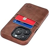 Dockem Card Case for iPhone 14 Pro with Built-in Metal Plate for Magnetic Mounting & 2 Pockets: Exec M2 Premium Synthetic Leather Wallet Case (iPhone 14 Pro, Brown)