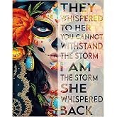 Sugar Skull Mexican Wall Art 11x14 - I Am The Storm Inspirational Quote - Day of the Dead Dia De Los Muertos Decor - Motivational Gifts for Women Home Office Bedroom - Unframed