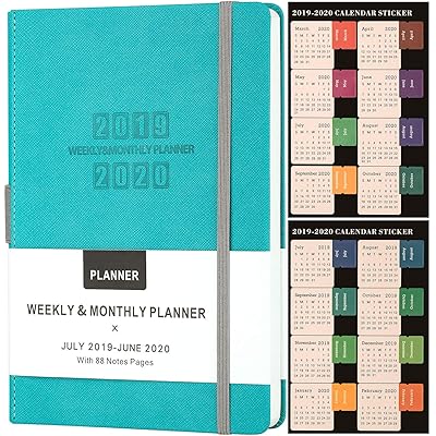 Planner 2019-2020 - Academic Weekly &amp; Monthly Planner, 5.75" x 8.25", Saffiano Leather with Thick Paper, Back Pocket with 88 Notes Pages + Gift Box - Teal by Artfan
