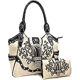 Zelris American Albino Western Floral Buckle Conceal Carry Women Tote Purse Handbag with Crossbody Wallet Set