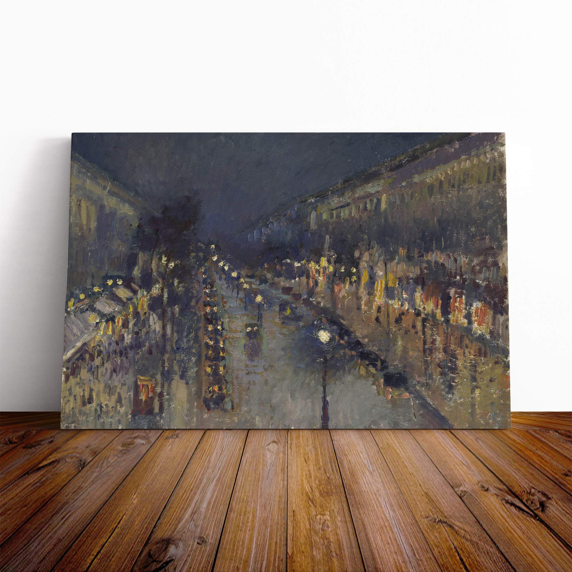 Camille Pissaro Street at Night Canvas Print | Gallery Wrapped 30mm Frame Wall Art | 20x14 inches | Ready to Hang | Modern Cityscape Picture | Living Room Bedroom Lounge Office