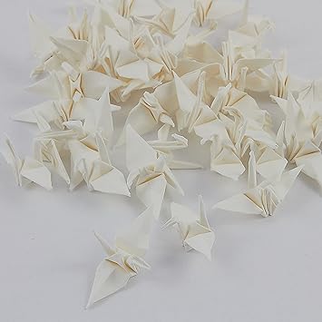 Origami Kranich Fertig Kunstvoll Filligran Gefaltet Elfenbein 35 Cm 30 Stück Set Mit Feinstem Nylonfaden Und Nadel