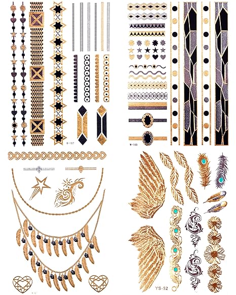 GOLD Tattoo, Temporary Flash Tattoos, ägyptisch Orient Henna 80 Teile Phönix Set B - LK Trend & Style