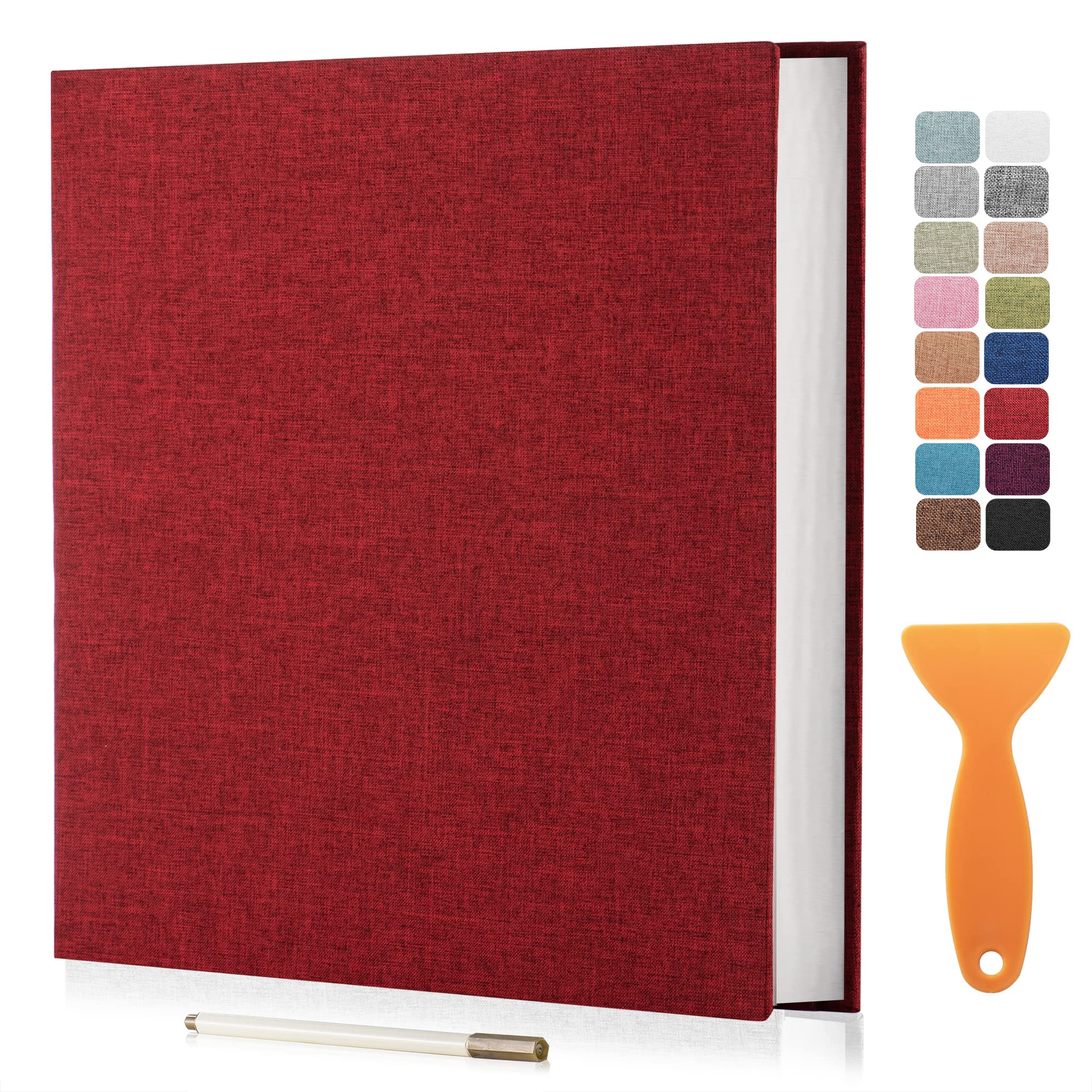 HenPisen Large Photo Album Self Adhesive Scrapbook Album for 4×6 8×10 Pictures DIY Magnetic Linen Cover Album 40 Pages for Family Wedding Gifts with Metal Pen and Plastic Board