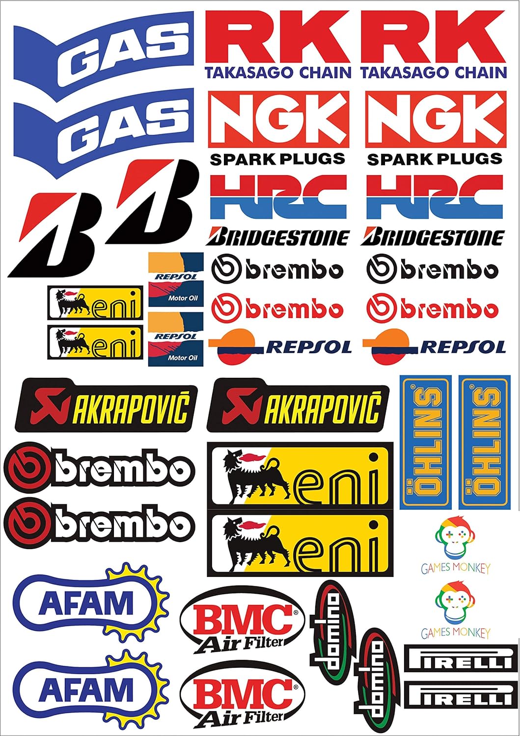 Sticker Kit Set for Motorcycles Motorcorss Scooter Full Sheet 40 Pieces, White