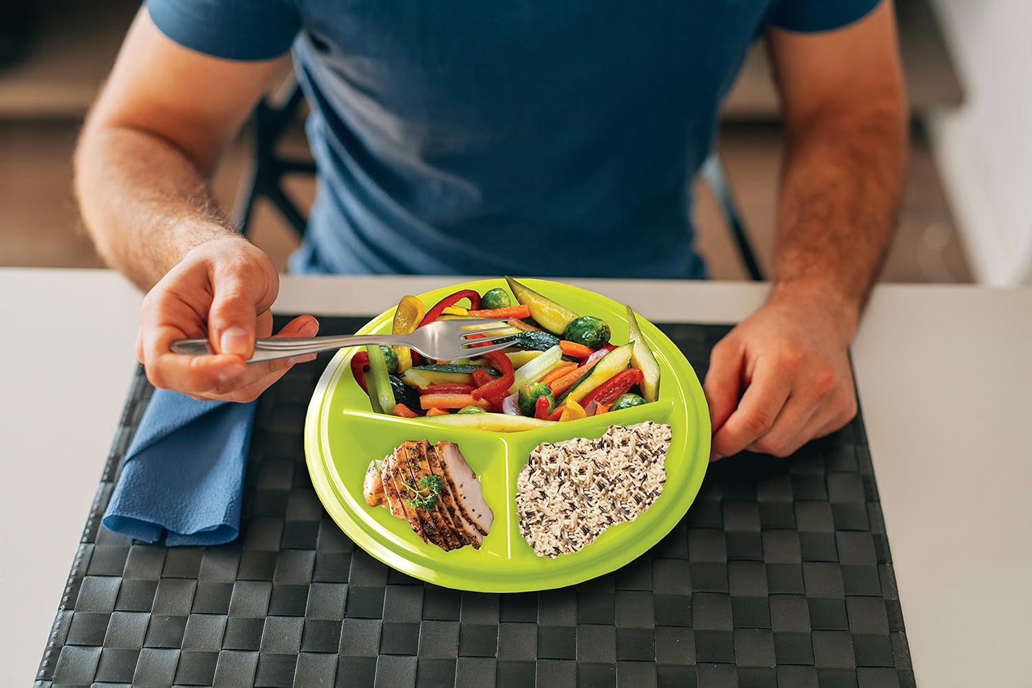 Rehabilitation Advantage 3 Compartment Portion Plate with Lid (Set of 2): Health & Personal Care