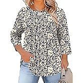 TFSDOD Womens Plus Size Tops 3/4 Length Sleeve Womens Tops Crewneck Pleated Boho Tunic Casual Shirts XL-5X