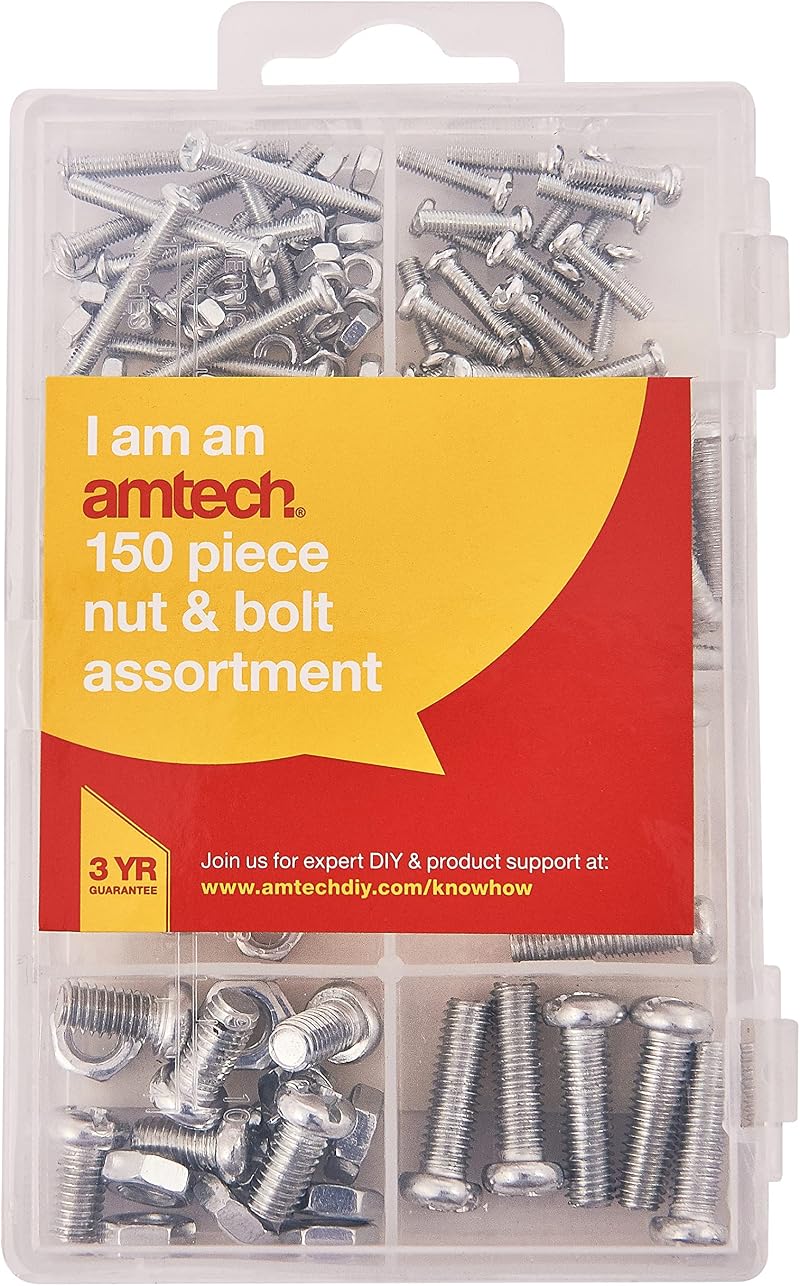Amtech Nuts and Bolts Set 150 Piece Storage Box Household and Auto Hardware