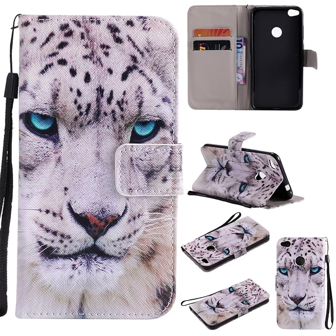 Slynmax Bunt Wallet Handyhülle Flip Tasche Schutzhülle für Huawei P8 Lite 2017 Hülle Tier Handytasche PU Leder Bookstyle Klap