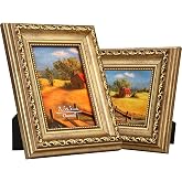 Classura 3.5x5 Vintage Picture Frame, Antique Gold Frames, 2 Pack | Real glass, fits 3.5x5 photos, elegant vintage design, tabletop or wall display, for wedding or family decor, MDF backboard