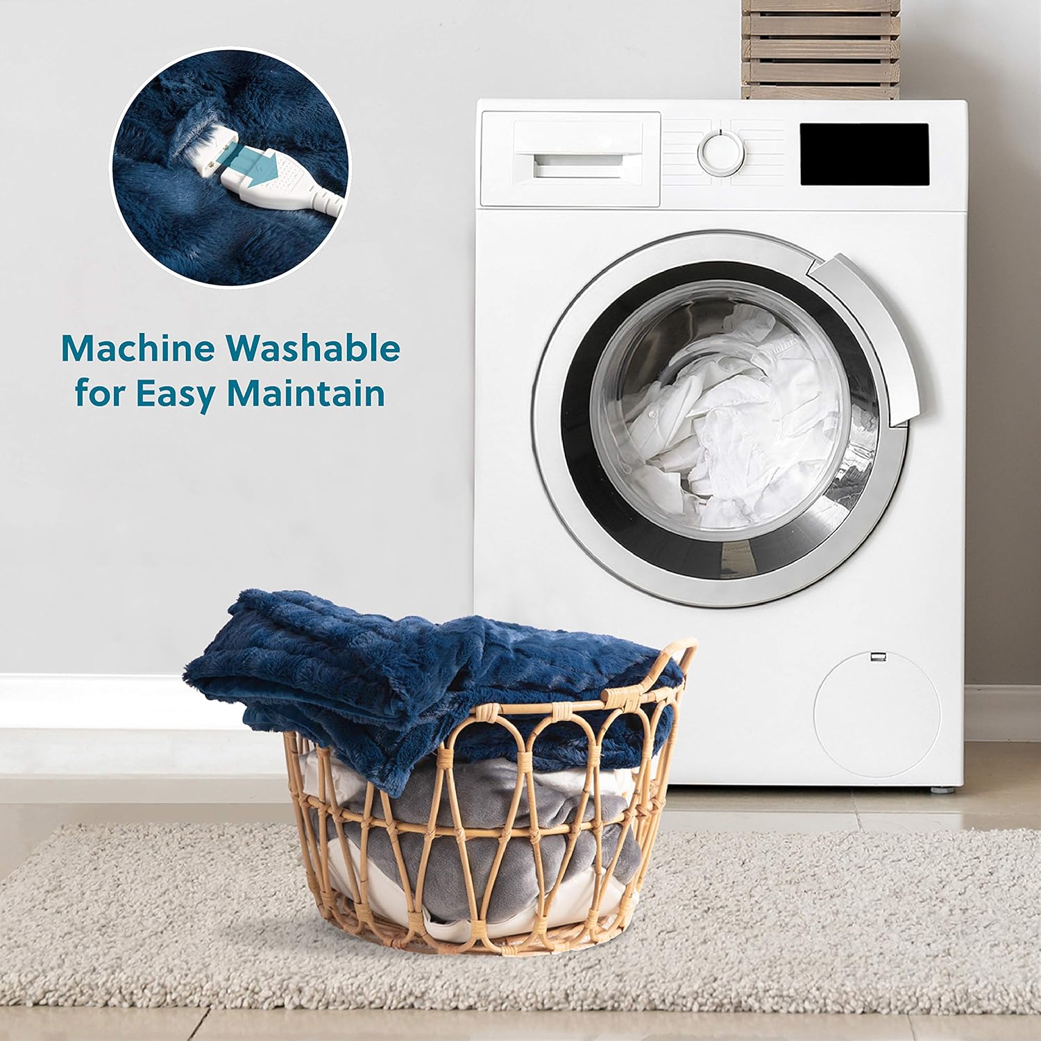 Bedsure Heated Blanket Throw Electric - with 6 Heat Setting, Fast - Heating Blanket 1/2/3/4 H Timer, Auto - Off, Low Voltage Fuzzy Super Soft Flannel Fleece Throw Blanket, 50 x 60 inch Navy Blue: Kitchen & Dining