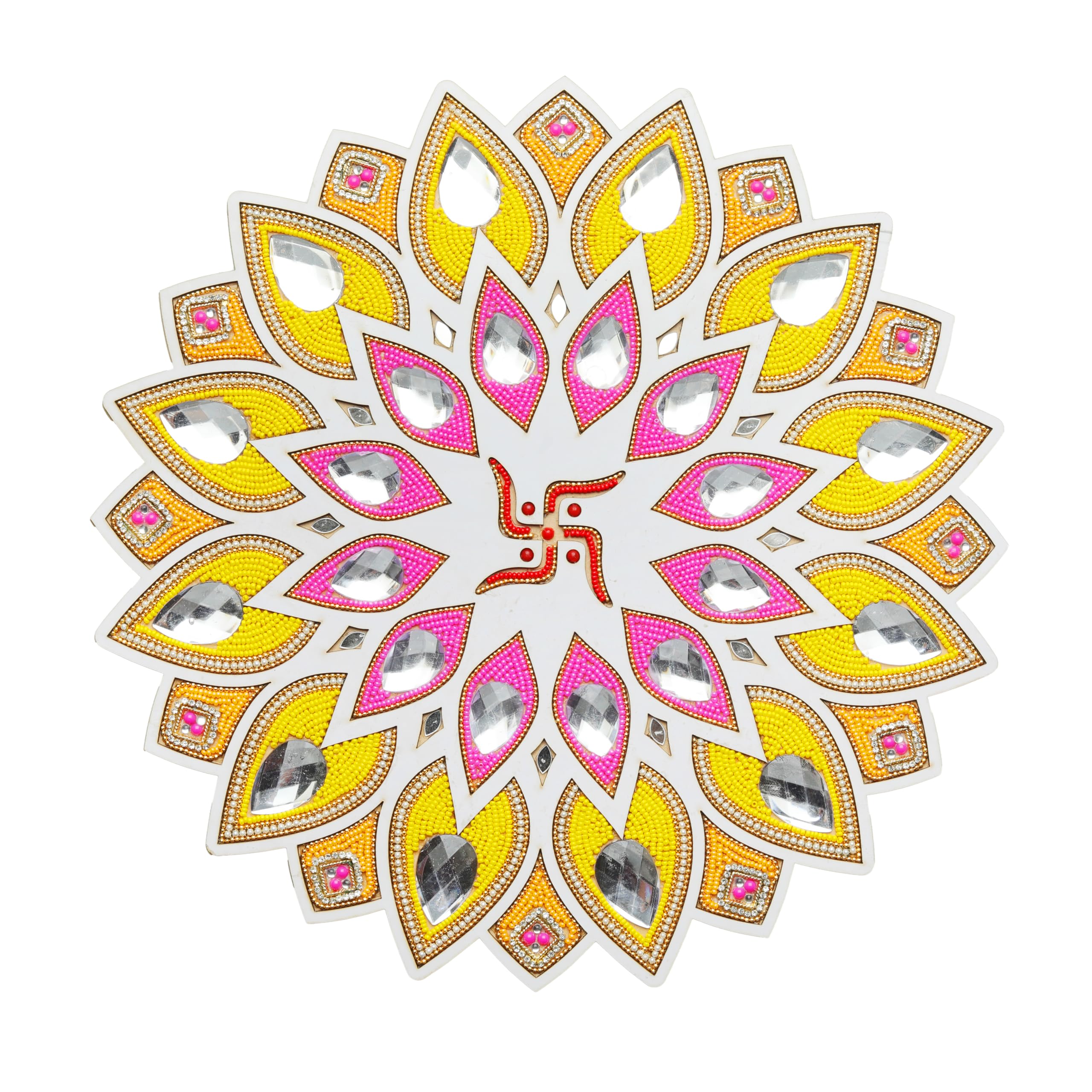 Aditri Creation DIY MDF Readymade Round Lotus Designer Rangoli Mat Easy to Use Rangoli Template Easy to Fill Wooden MDF Rangoli Boards for Indian Traditional Festival (Size:- 12 Inches Diameter)