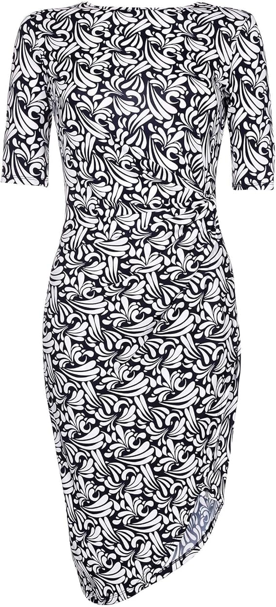 Amazon Co Jp イスカ Iska レディース アブストラクト サイドルーシュ ワンピース ドレス 12 Uk ネイビー ホワイト 服 ファッション小物