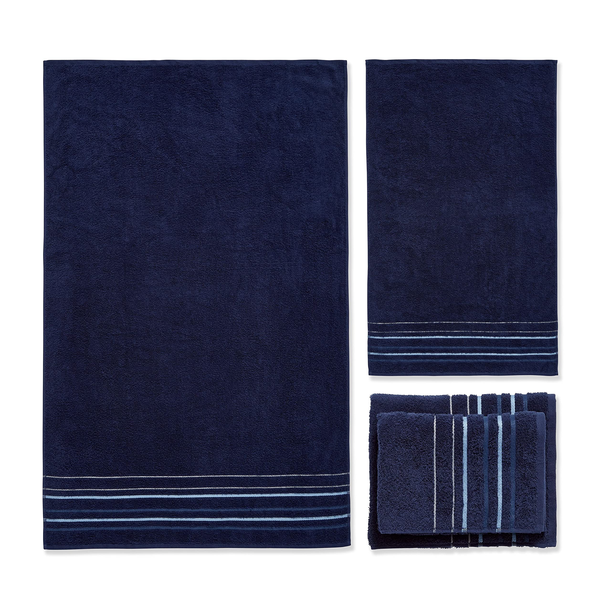 Catherine Lansfield Bathroom Java Stripe 450 gsm Soft & Absorbent Cotton 4 Piece Towel Set Navy