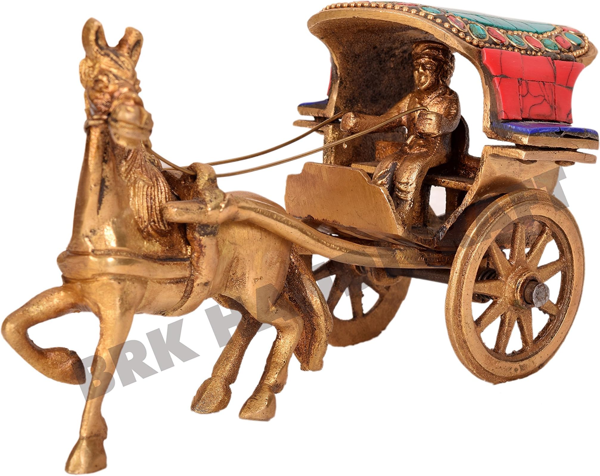 BRK HANDICRAFT Animal Figurine Brass Handmade Horse Cart Indian Antique Home Decorative Showpiece