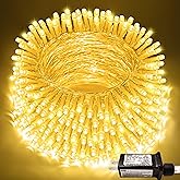 JMEXSUSS 200 LED String Lights Indoor Outdoor Clear Wire, Connectable Warm White Christmas String Lights for Bedroom, 66 Ft T