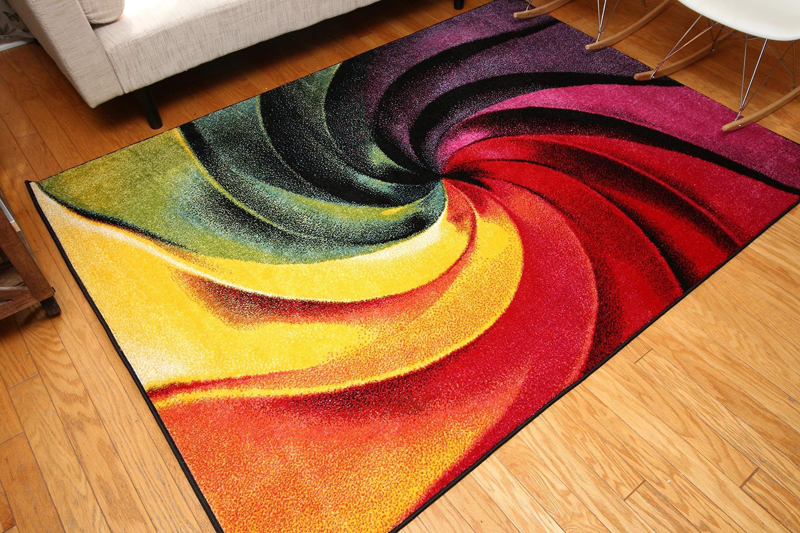 Feraghan/Radiance Collection Art Contemporary Collection Modern Swirl Wool Area Rug, 8' x 10', Yellow/Blue/Orange/Purple