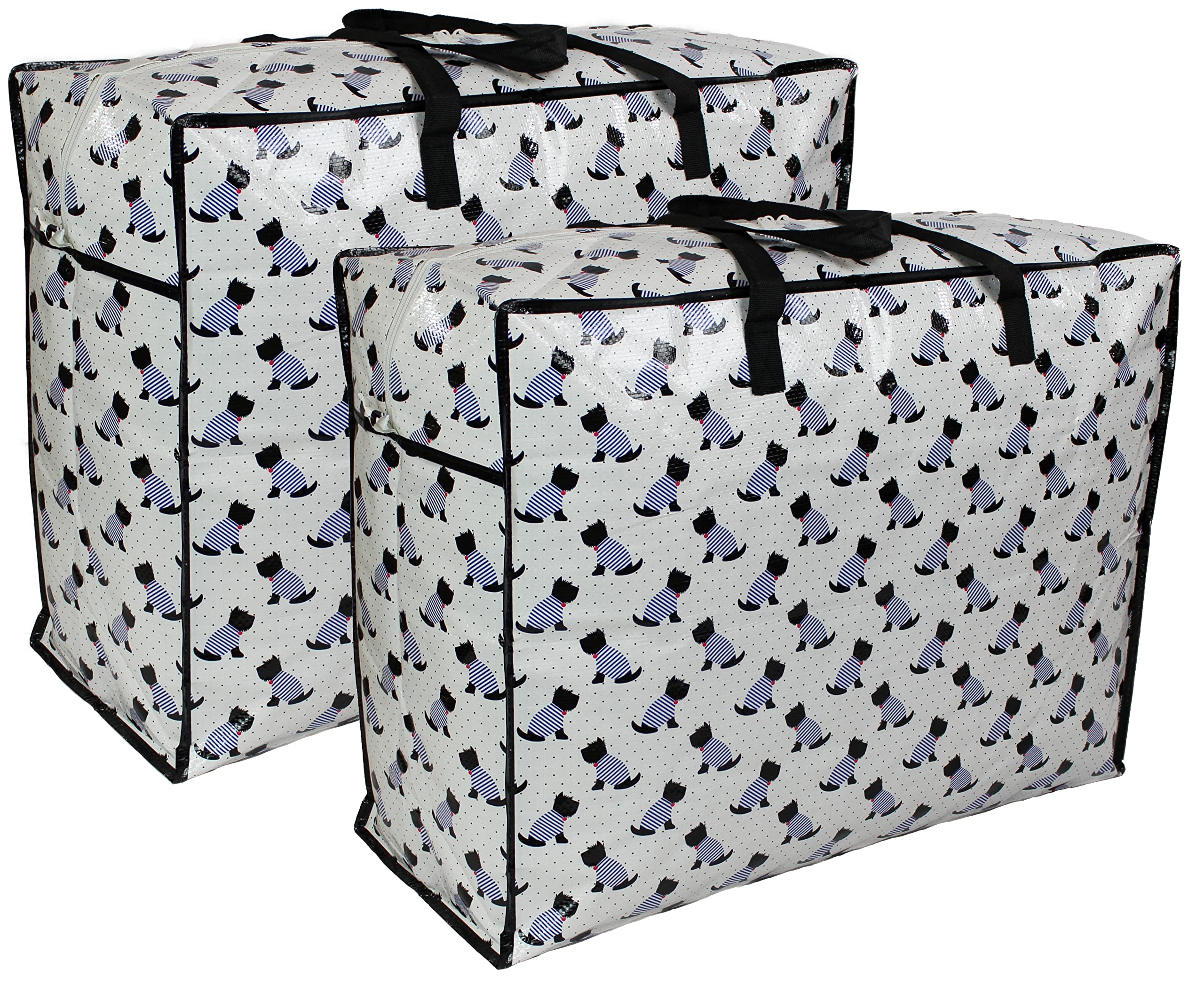 Storage Bags Water & Dust Resistant. Double zipped storage bags for toys, laundry, bedding. Underbed Wardrobe Space Saver Scotty Scottie dogs print (65 ltr 2x Pack)