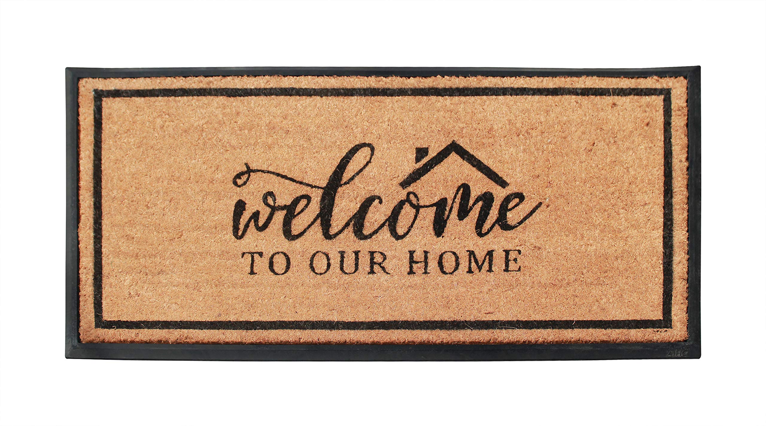 A1 Home Collections A1HOME200132-24X47.5 A1HC Plain Rubber and Coir Large Outdoor Doormat 24"X47.5", Black/Beige, Welcome to Our Home