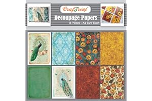 CrafTreat Peacock Decoupage Paper for Crafts - Peacock and Poppy Garden - Size: A4 (8.3 x 11.7 Inch) 8 Pcs - Damask Decoupage Paper for Furniture, Scrapbooking and Wood