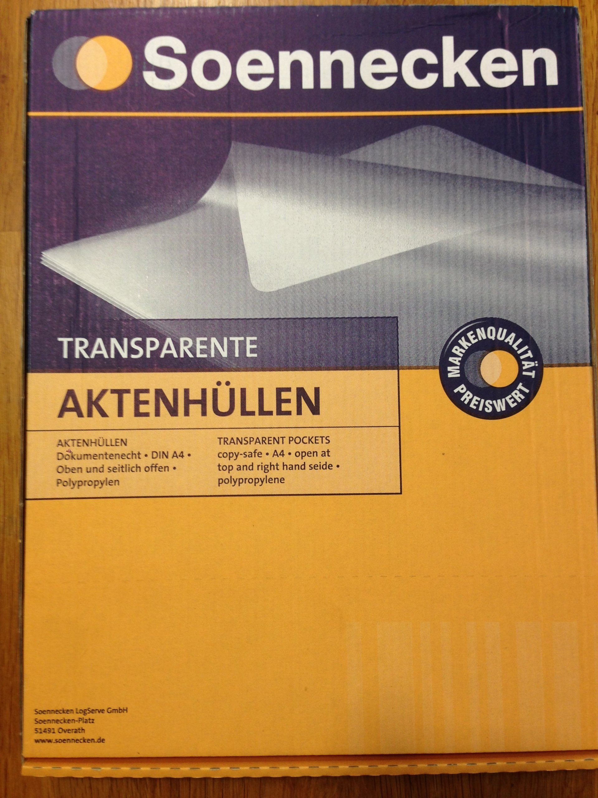 Soennecken Term Envelope DIN A4, Top and Laterally To Openly, Document-Quality, 0.12 mm, PP, Transparent, Grained, 100 pcs/Pack.