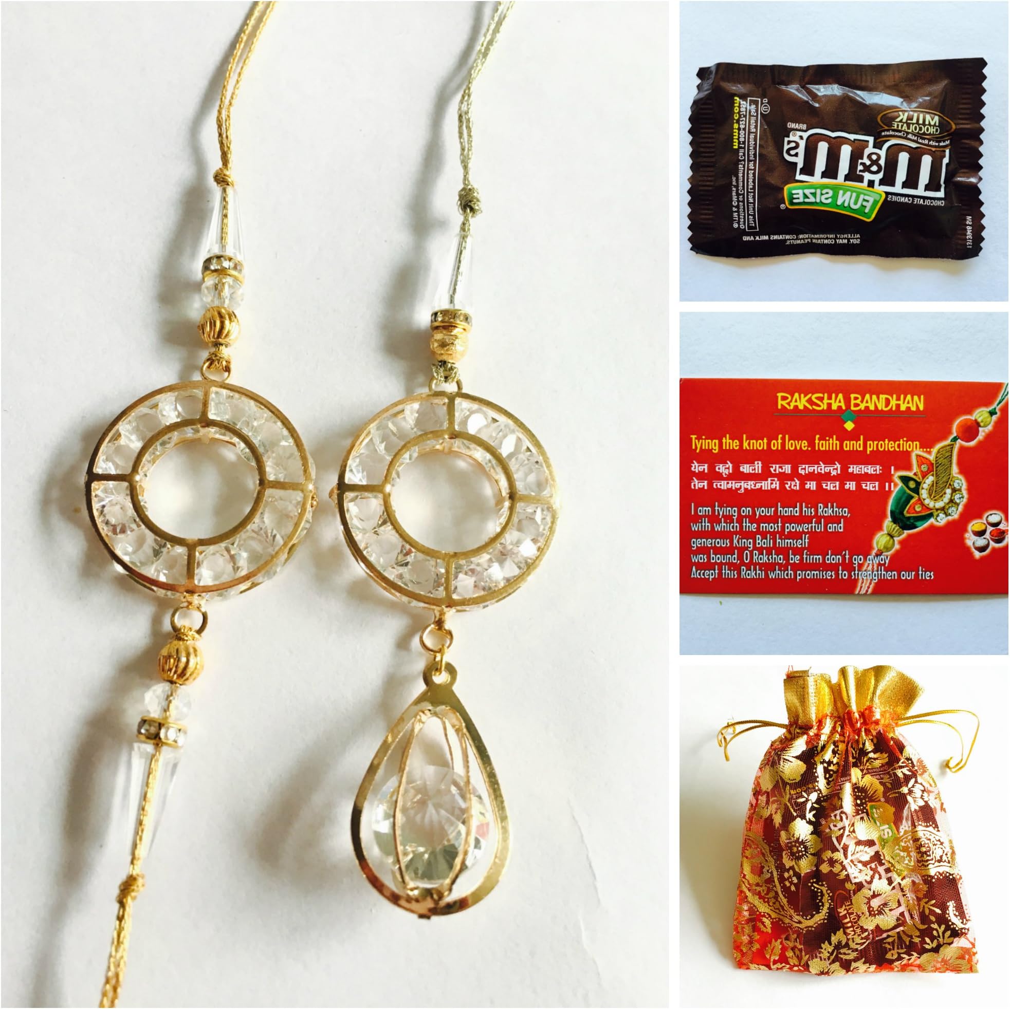 Crystal Rakhi lumba - For your bhaiya bhabhi -Indian Festival Rakhsha Bandhan (Beautiful rakhi set with chocolate)