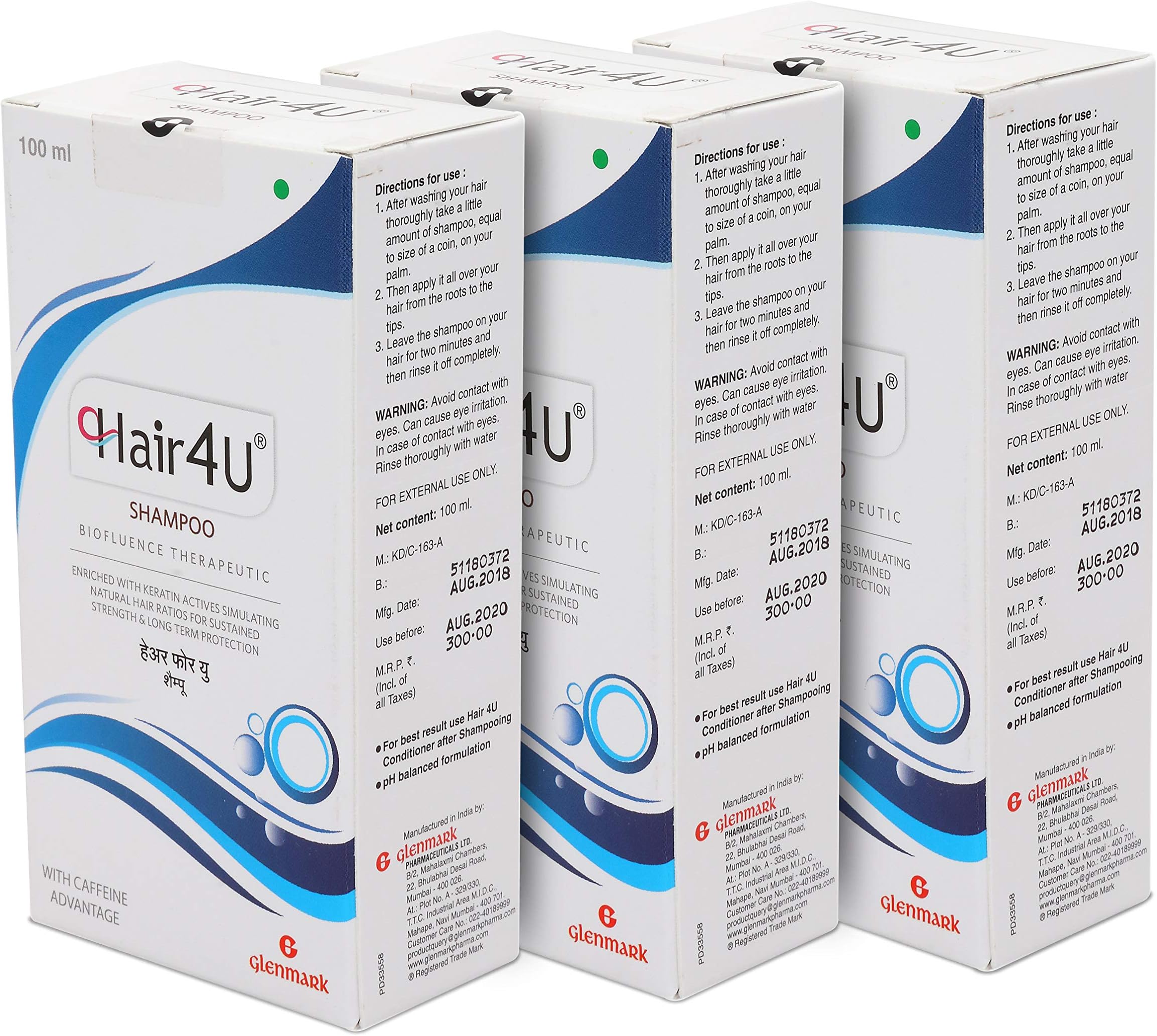 Glenmark Hair4U Shampoo 100 ml (Pack of 3)