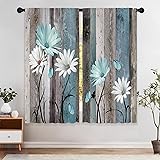 Laifzere Teal Farmhouse Daisy Curtains, Wooden