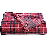 Nautica Blanket Plush Fleece Plaid Bedding, Home Decor for All Seasons, King, Winter Tattersall Red