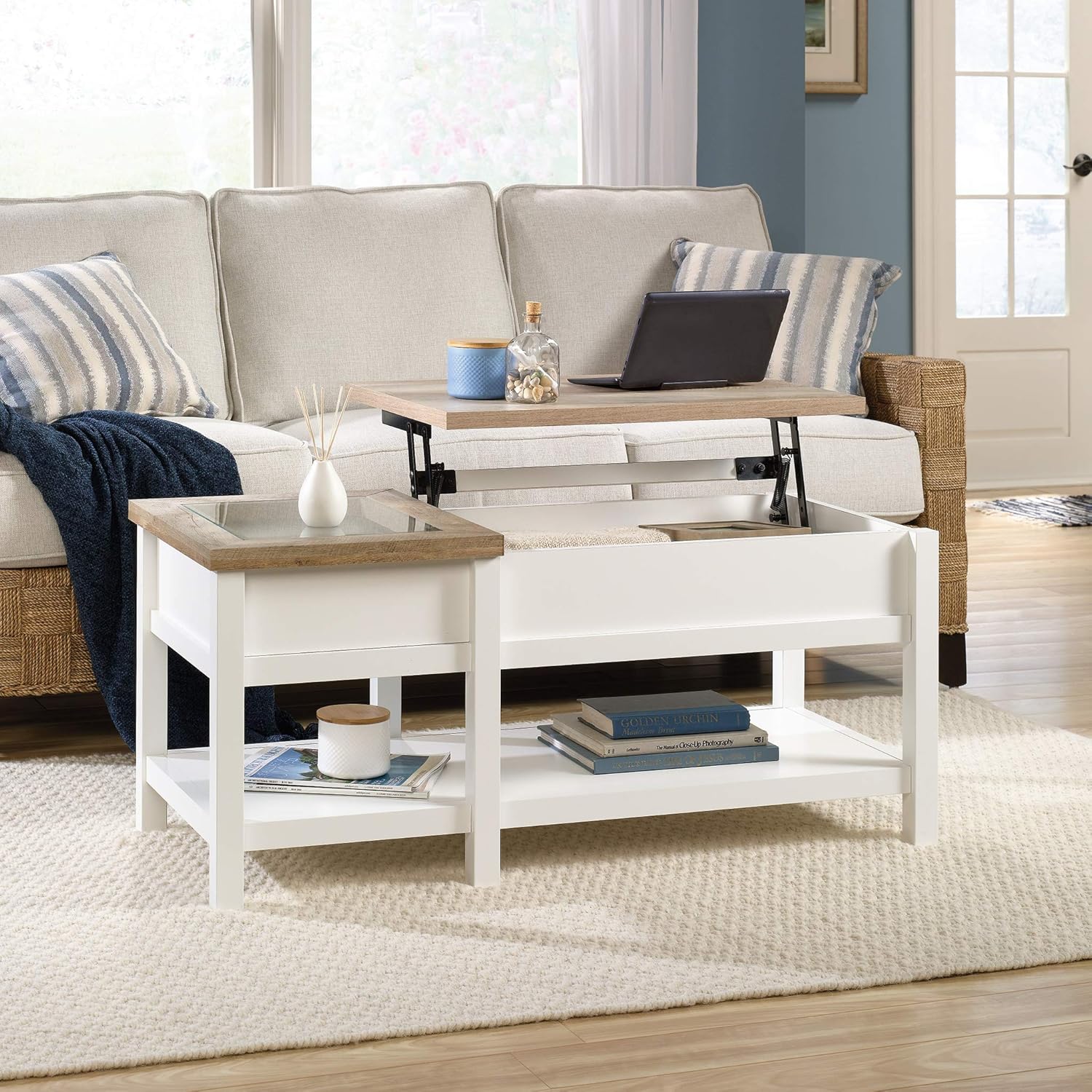 Sauder Cottage Road Table Basse Ascenseur Finition Blanche Douce