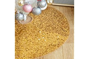 MOSHAKALA Christmas Tree Skirt, 18 inch Sparkly with Faux Fur Plush Mini Christmas Tree Skirt, Christmas Tree Base Mat Thin Velvet Rugs for Xmas Party Home Decorations (Gold)