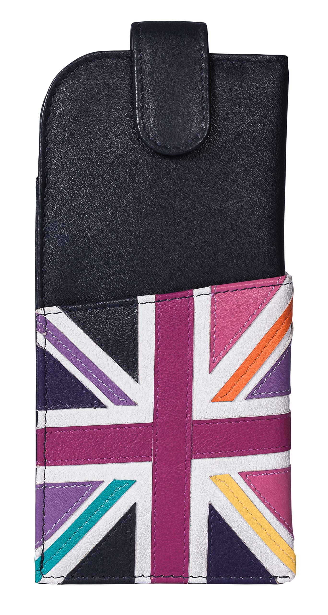 Mala Leather Union Jack Glasses case soft leather wide tab top (Bright Multi)