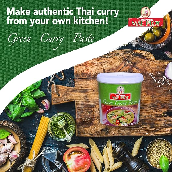 MAE PLOY GREEN CURRY PASTE, AUTHENTIC THAI GREEN CURRY PASTE FOR THAI CURRIES & OTHER DISHES, AROMATIC BLEND OF HERBS, SPICES & SHRIMP PASTE, (14OZ TUB) (25469)