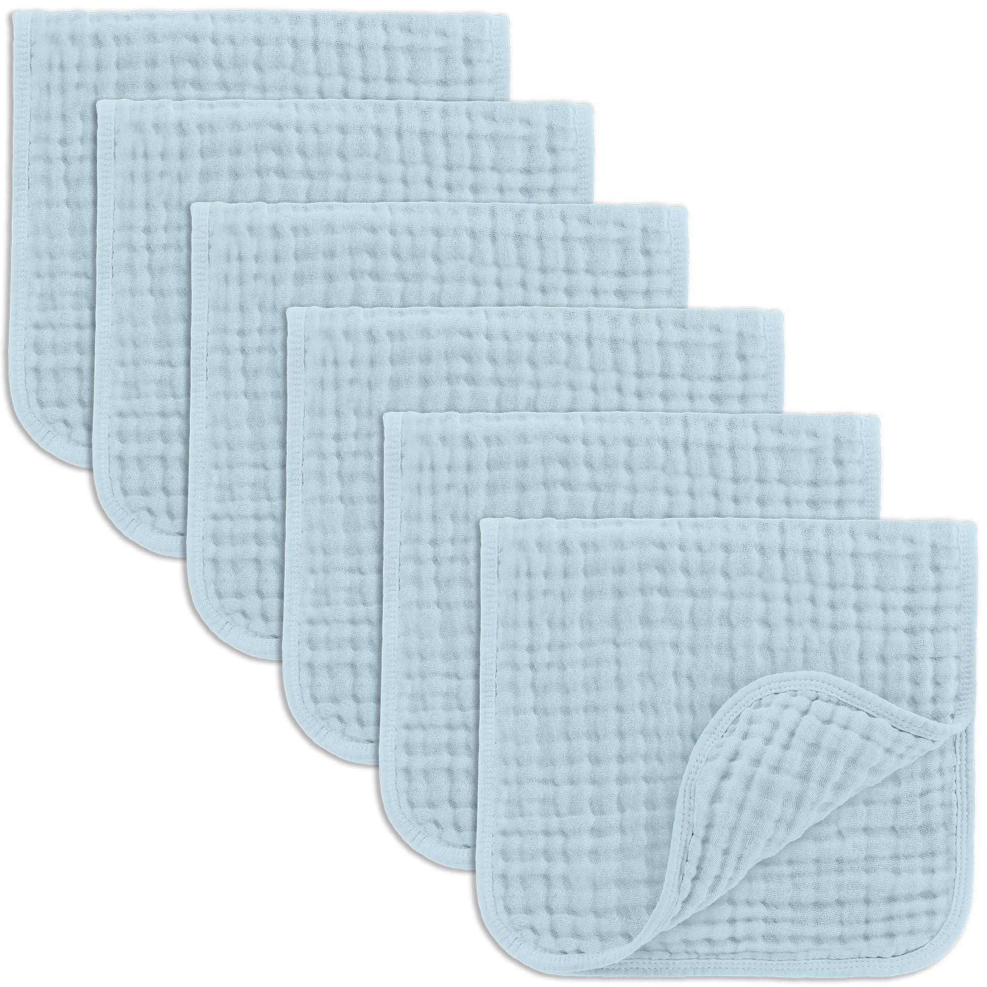 Comfy Cubs Muslin Burp Cloths 50 x 25 cm, Pack of 6 - Large 6-Layer Ultra-Absorbent 100% Cotton for Babies Drool & Messes - Safe & Gentle Baby Burp Cloth Set for Boys & Girls - Sky Blue