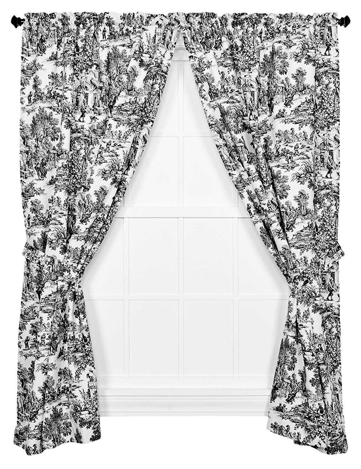 Ellis Curtain Victoria Park Toile 68-Inch-by-63 Inch Tailored Panel Pair with Tiebacks, Black — image 1