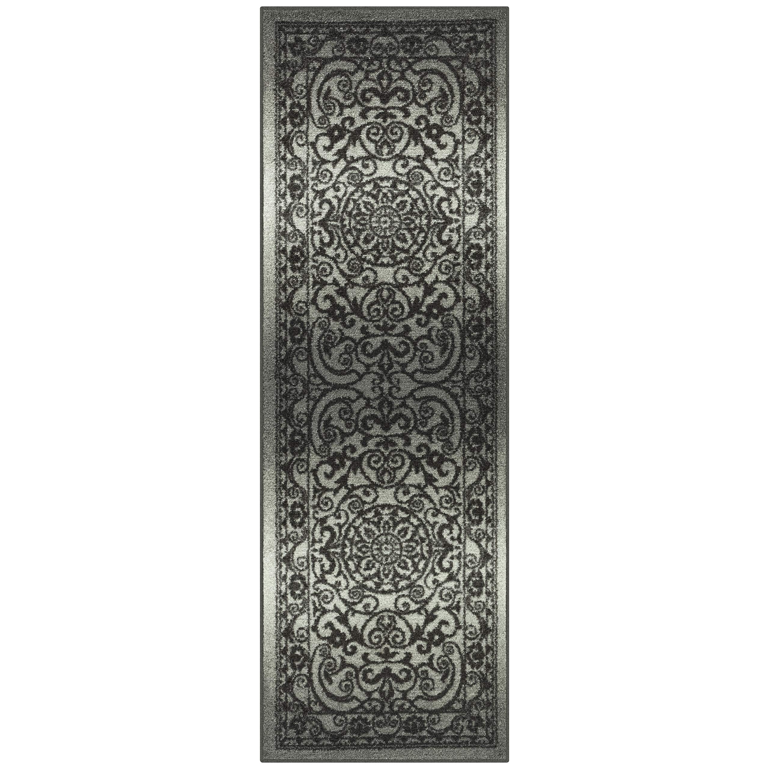 Maples Rugs Pelham Vintage Runner Rug Non Slip Washable Hallway Entry Carpet [Made in USA], 2 x 6, Grey Tonal