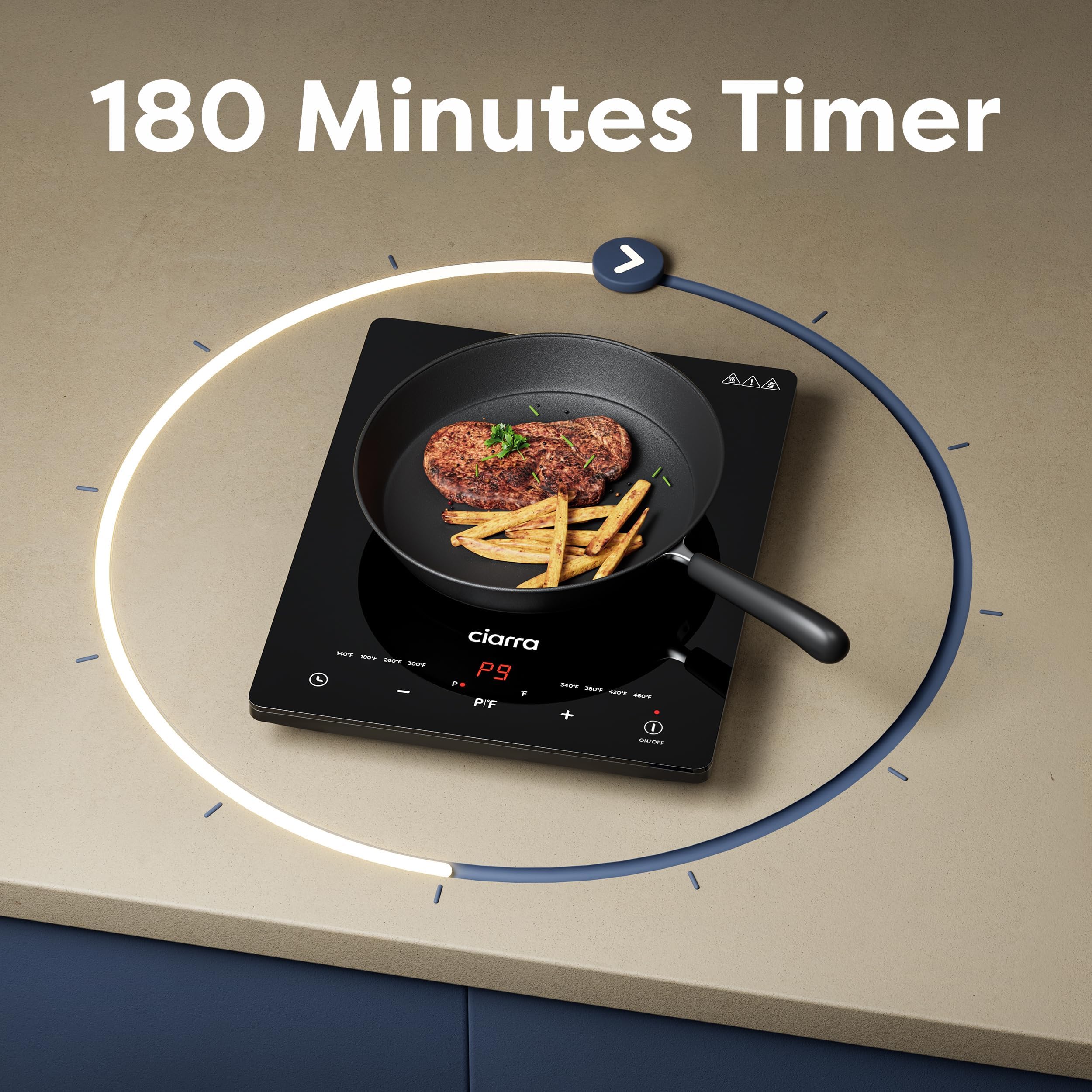CDV 1800W Portable Induction Cooktop, Ultra Slim Single Electric Countertop Burner with Sensor Touch and Digital timer ETL Approved.