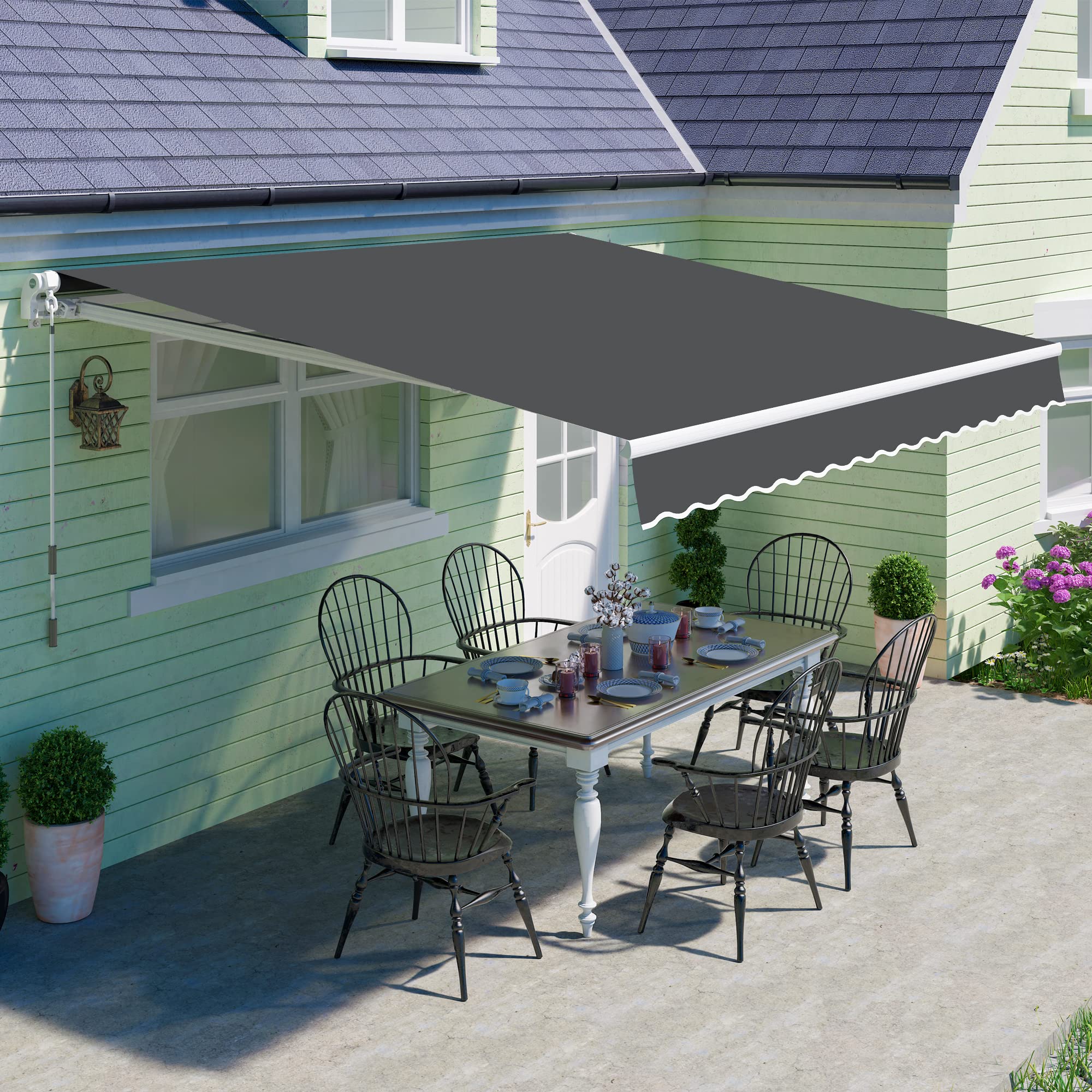 Photo 1 of PATISOL 8'x7' Patio Awning Retractable Fully Assembled Manual Sunshade Shelter Aluminum Frame, 100% 280G Polyester Water-resistant Outdoor Window Door Awning Deck Canopy Balcony Yard Porch (Dark Grey)