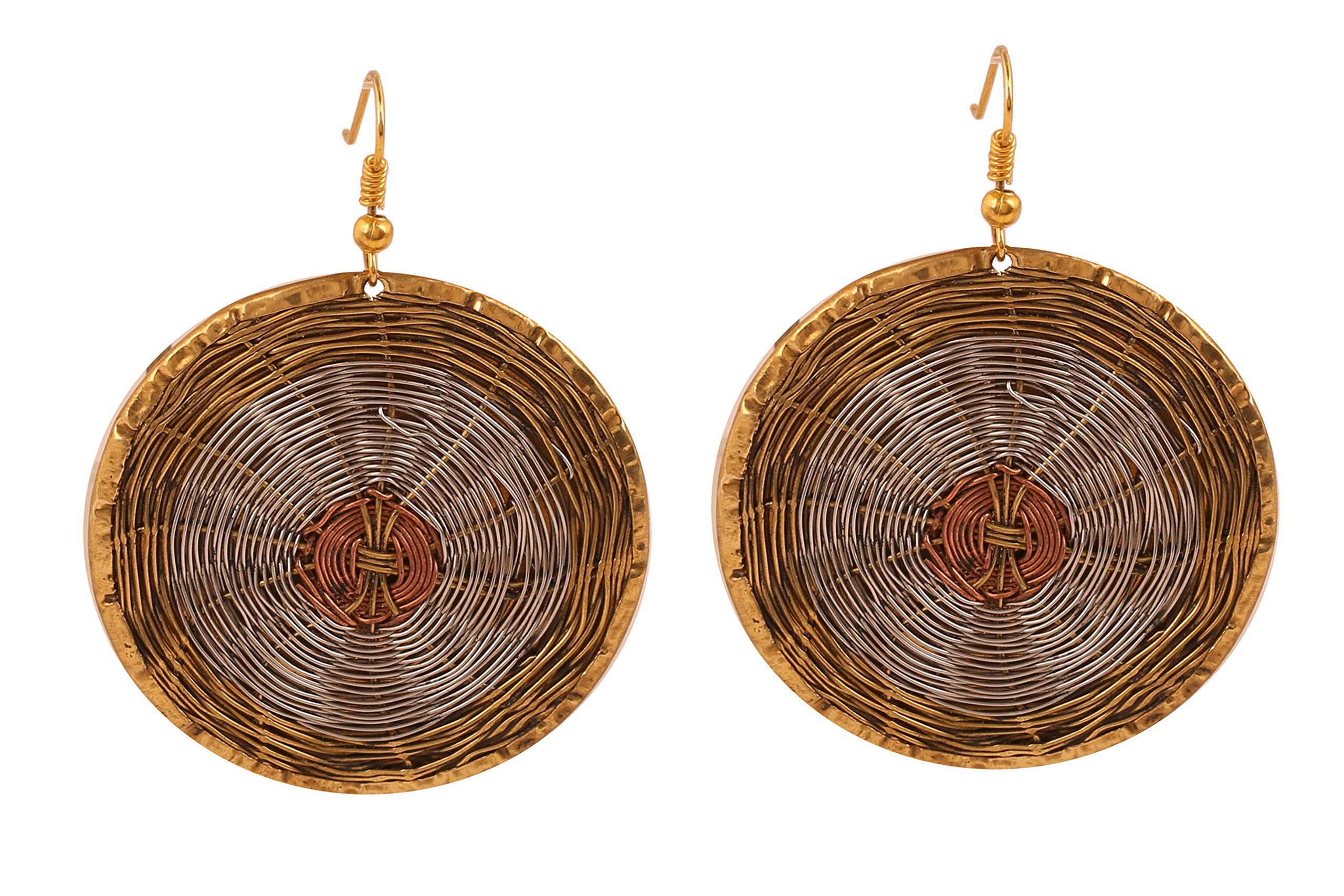 NEW! Touchstone Indian Bollywood Desire Finely Hand Finished Concentric Basket Weave Wire Pretty Look Designer Jewelry Round Shape Earrings In Gold Silver And Copper Tones For Women