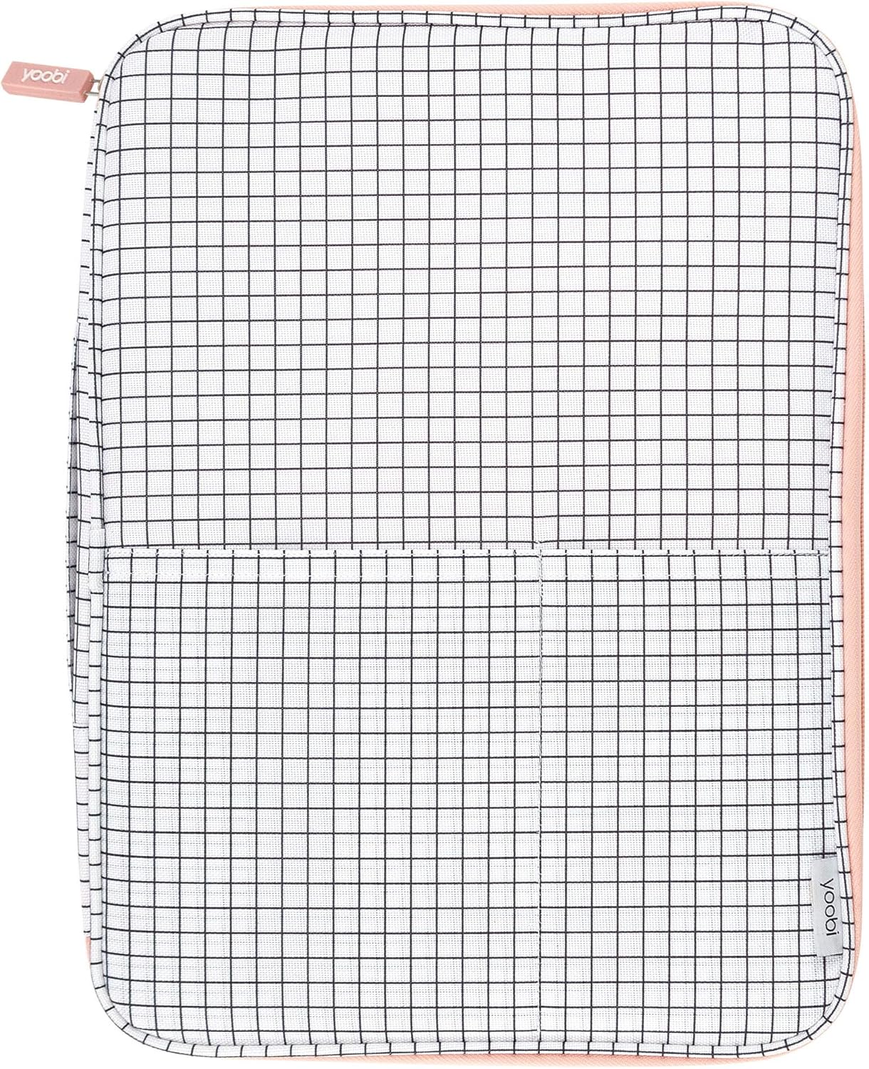 Yoobi | Document/File Organizer with 2 Zippers | Black and White Grid with Peach