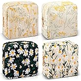 Abbylike 4 Pcs Floral Makeup Bag Cosmetic Bag with Zipper Portable Small Pouches for Purse Toiletry Mini Pouch Cute Mini Makeup Purse for Coin Essentials Items Women (Daisy)