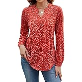 Blooming Jelly Women's Tunic Tops Long Sleeve Shirts Dressy Casual Blouses Fashion Fall Business Outfits(Red Floral Print,XX-Large)
