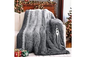 RUJIPO Heated Electric Blanket Throw–Faux Fur with Soft Thick Sherpa,Warm Winter Birthday Gifts for Women Grandma，10 Heat Settings,5 Time Settings with Fast Heating, 50x60, Foggy Dusk