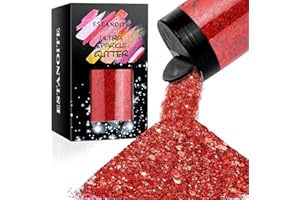 ESTANOITE Holographic Chunky Glitter, 160G/5.64OZ Glitter, Mixed Fine & Chunky Glitter for Epoxy Resin, Iridescent Glitter for Crafts Tumblers, Halloween Christmas Festival Painting Decor (Red)