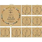 BOMAIL 9PCS Cross Bracelets for Women - Christian Inspirational Bracelets Gifts Healing Natural Stone Beaded Bracelets Set Adjustable Confirmation Baptism Easter Gift Bracelets