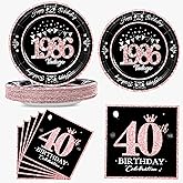 algpty 60 PCS Vintage 40th Birthday Plates and Napkins Set, 40th Birthday Decorations Rose Gold, Service for 30, 1986 Birthday Dessert Plates and Napkins Party Supplies for Women