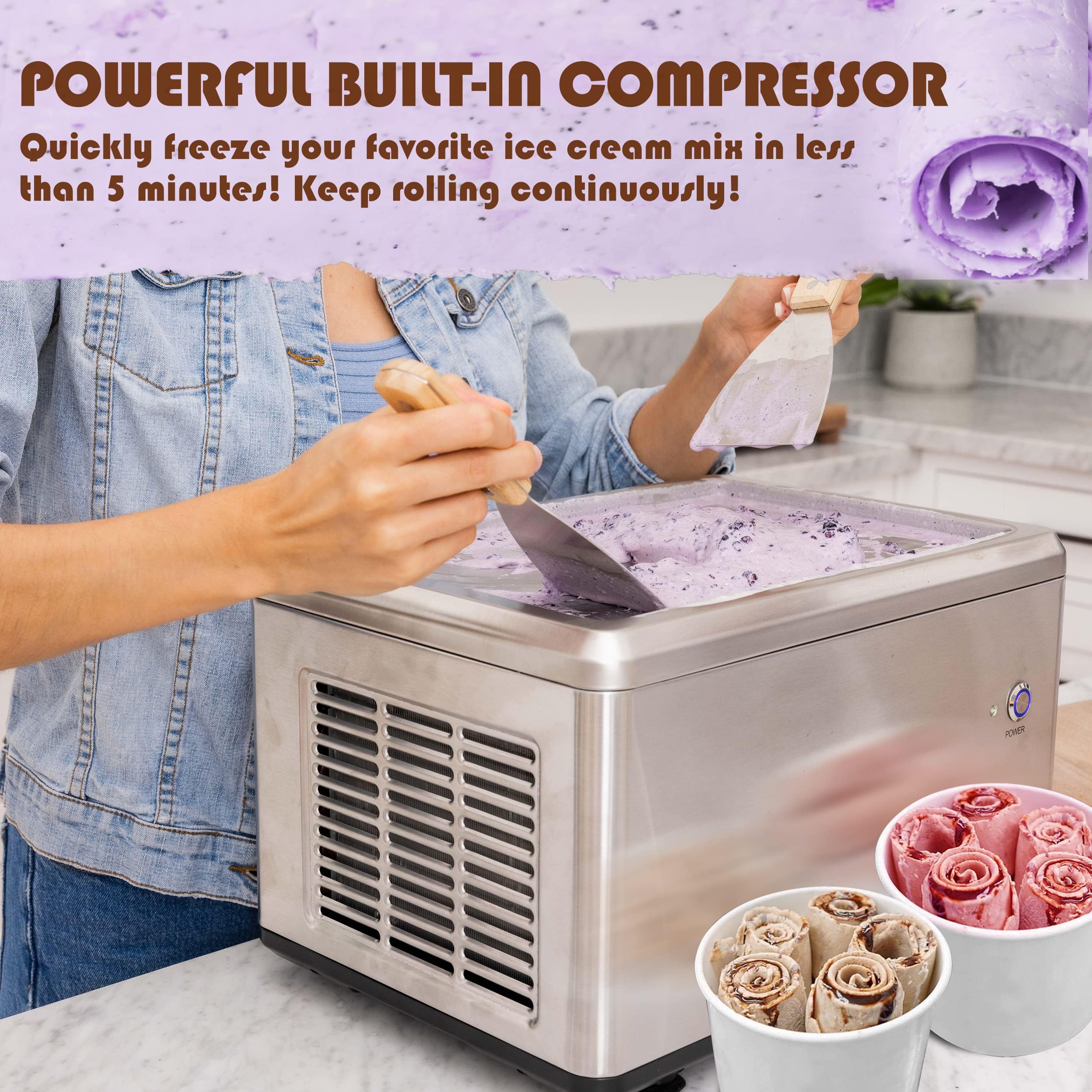 Whynter ICR-300SS Máquina para hacer helados enrollados de acero inoxidable de 0,5 cuartos con compresor