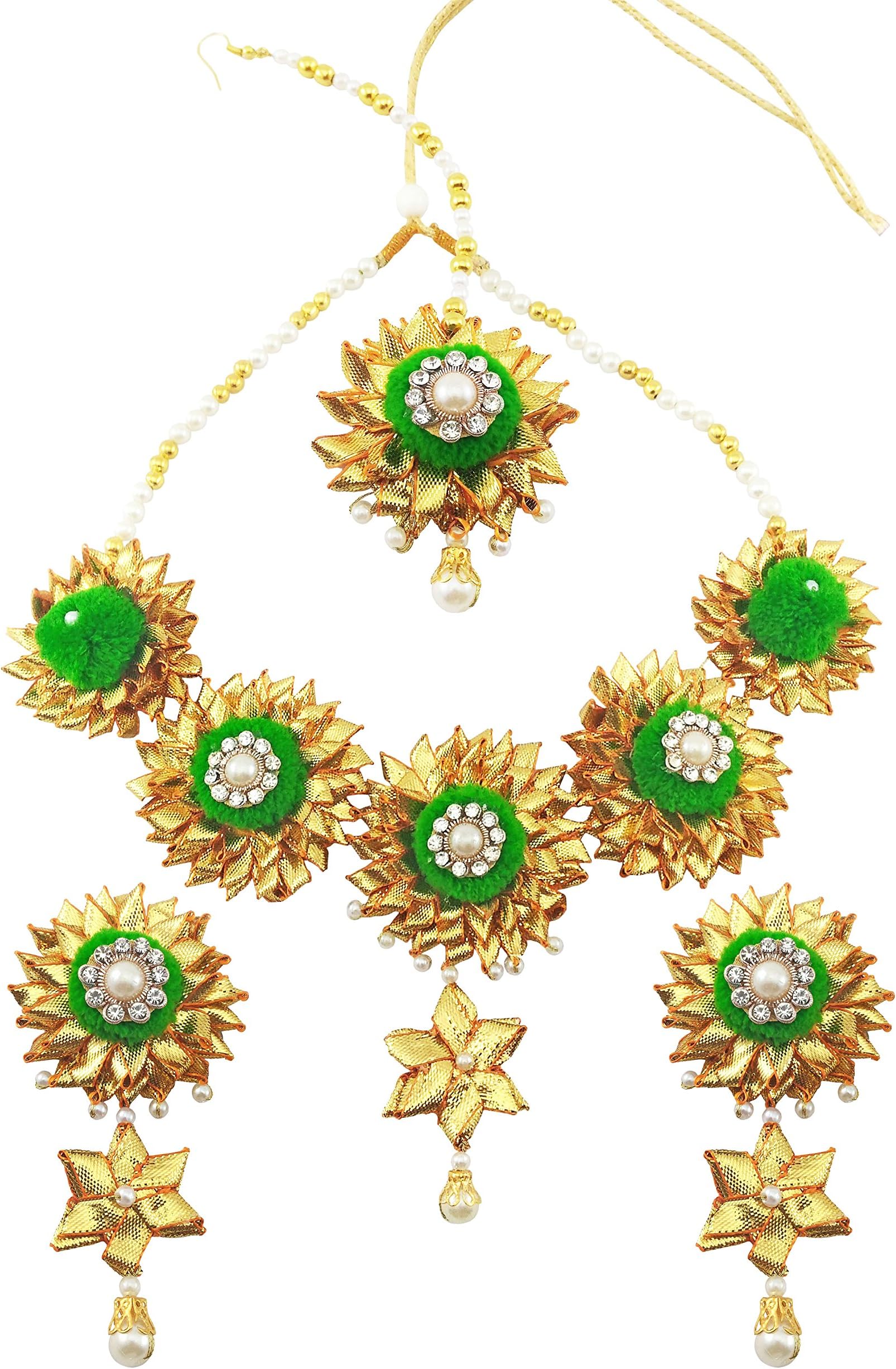 Traditional Green Gota Patti Fabric Jewellery Set for Women/Girls/Kids/Bride/Wedding/Haldi/Mehndi