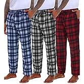 Kinglaman 3 Pack Men' s Flannel Pajama Pants Plaid PJ Bottoms Soft Warm Cotton Lounge Sleepwear with Pockets 1Black-Red 1Black-White 1Blue-White X-Large